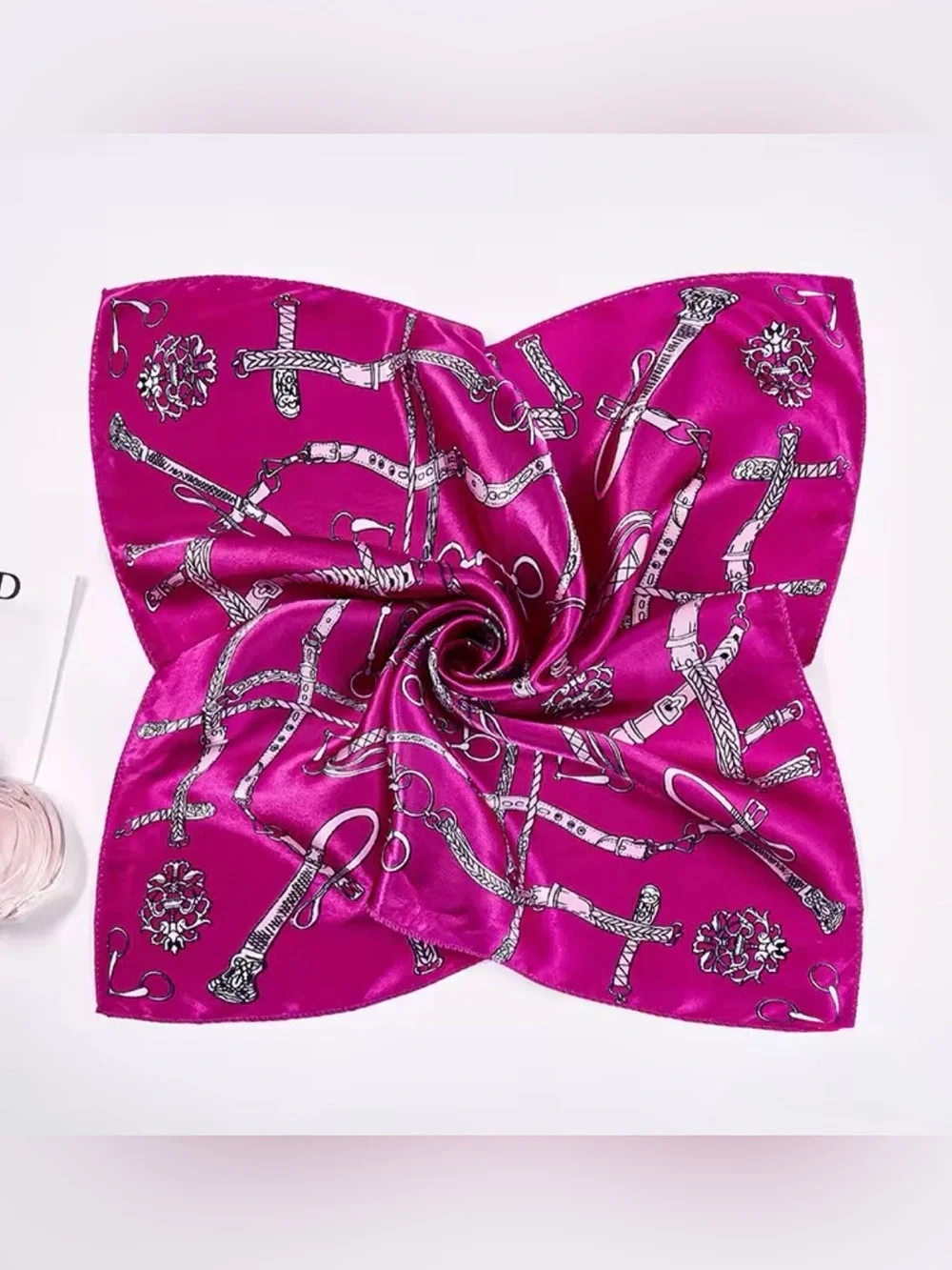 Vibrant Magenta Printed Silk-Feel Scarf